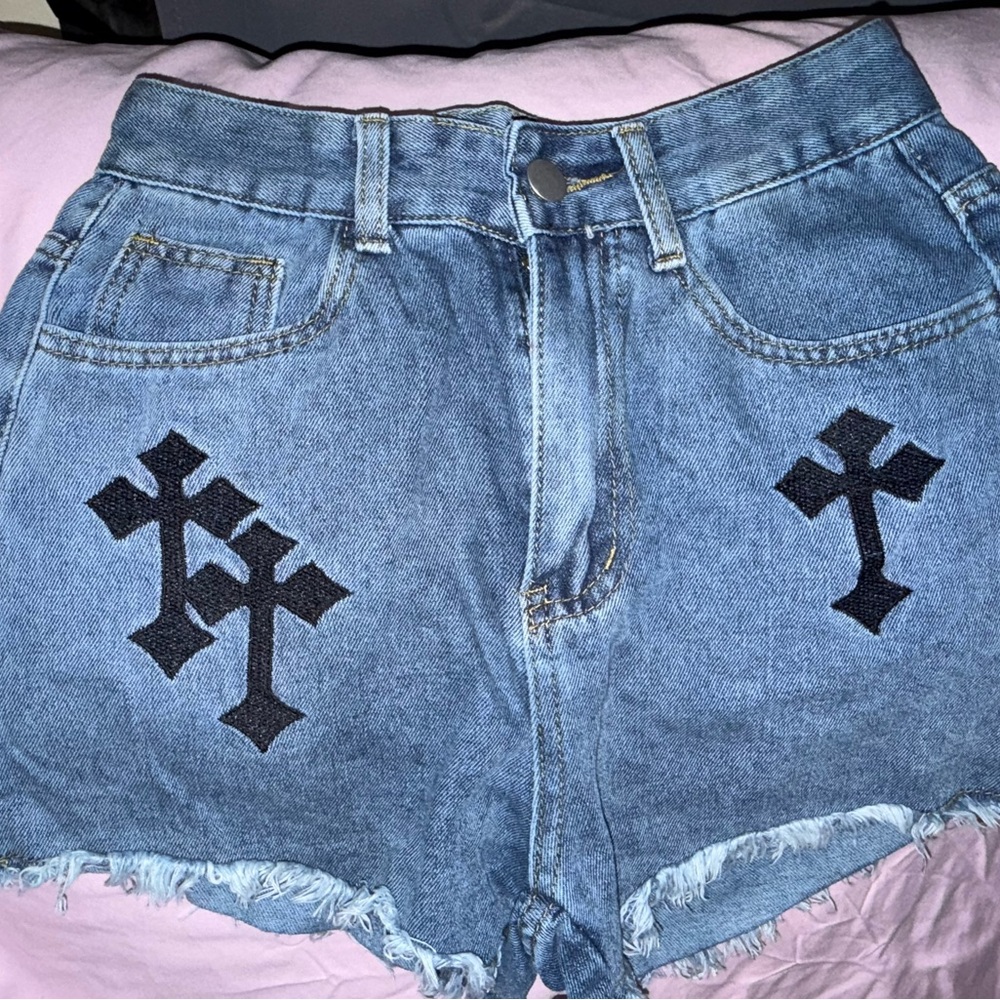 SHEIN Denim Shorts with Black Cross